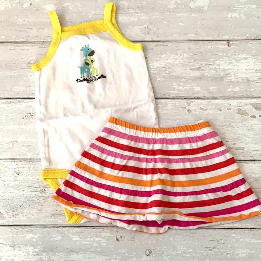 Carter’s 6-9m Baby Girl Summer Outfit Tank Top Onesie Striped Skirt Skort 6m 9m